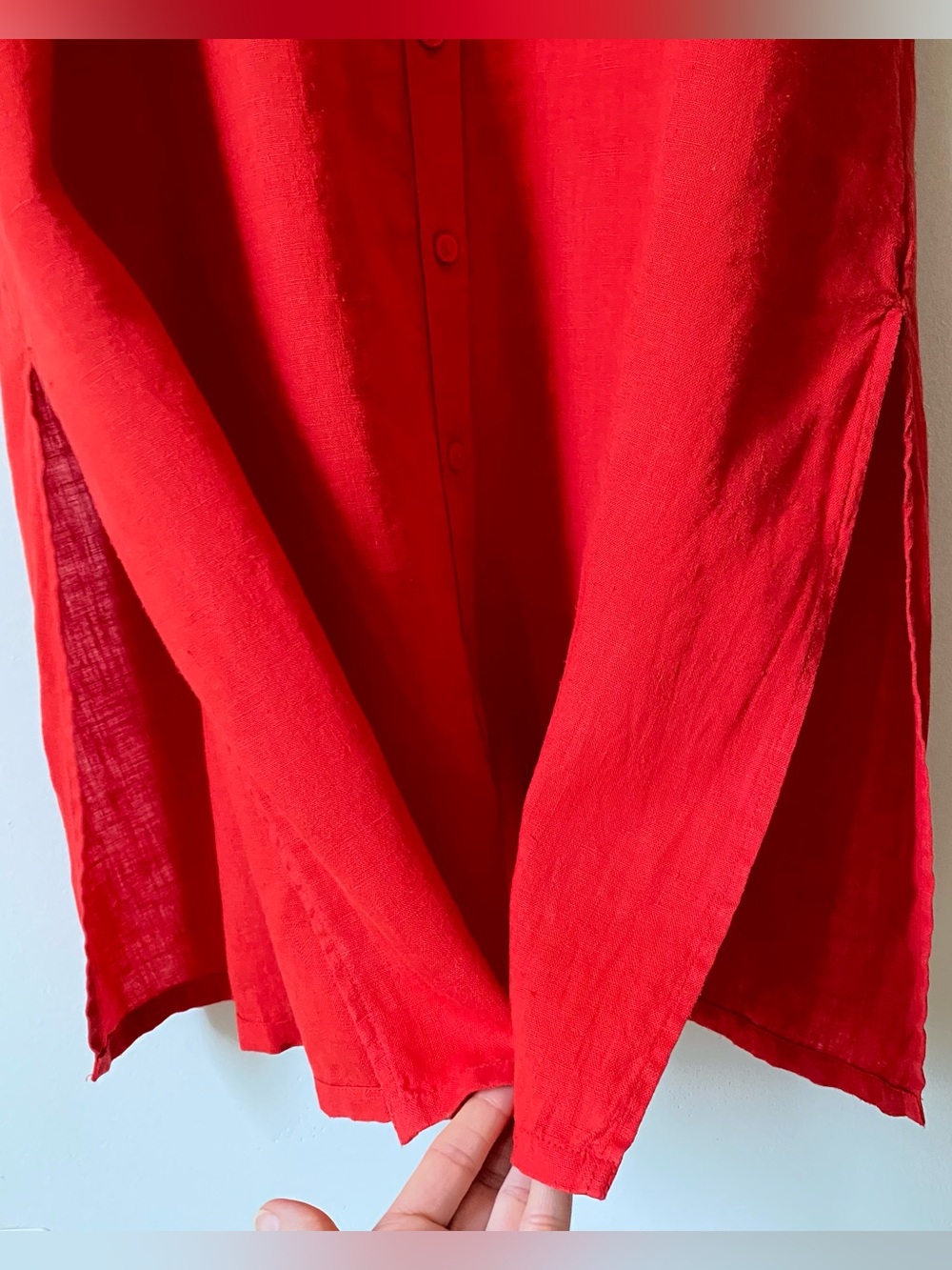 The Drop Fiona Red Linen Midi Shirt Dress Relaxed Button Down Duster Lagenlook M - Picture 7 of 15